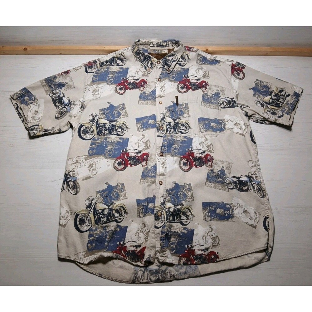 North River Outfitters Vintage Motorcycles  Button Up shirt Large 100% Cotton